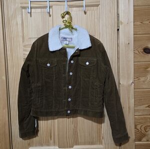 Old Navy Brown Corduroy Jacket with White Sherpa Collar Size S New